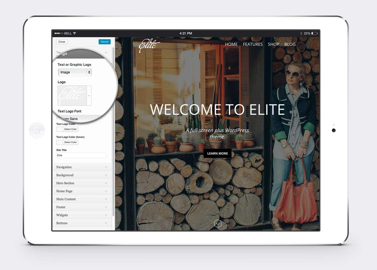 Elite Theme Customizer iPad